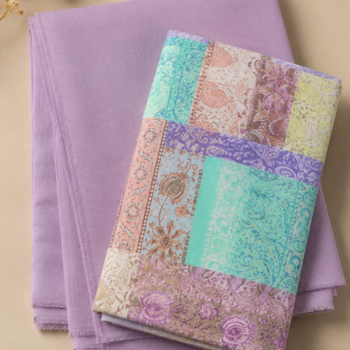 Lavender Floral Paisley Unstitched Suit